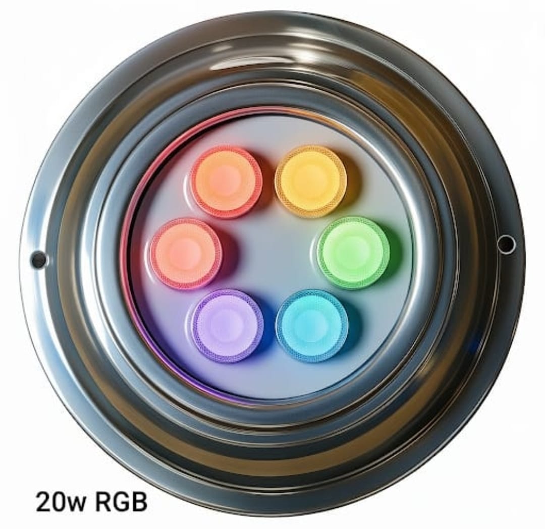 Kit Combo 2 Luces led pileta Mahled policarbonato rgb 20w con Aro Inox