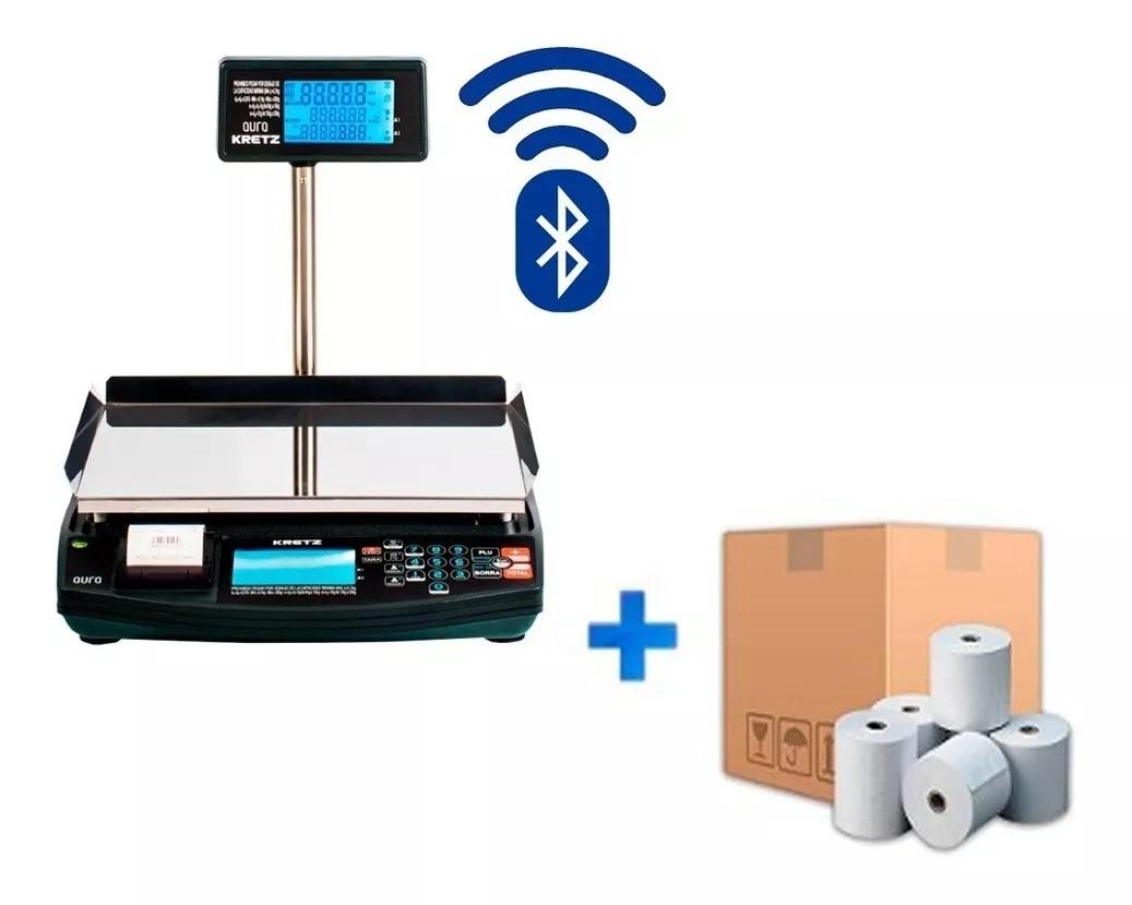 Balanza Comercial Kretz Aura Impresor 30kg BT+ 10 Rollos de Papel Termico 57x20 57mm