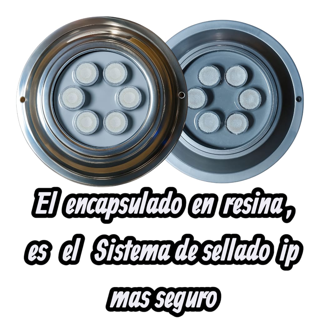 Kit Combo 2 Luces led pileta Mahled policarbonato rgb 20w con Aro Inox