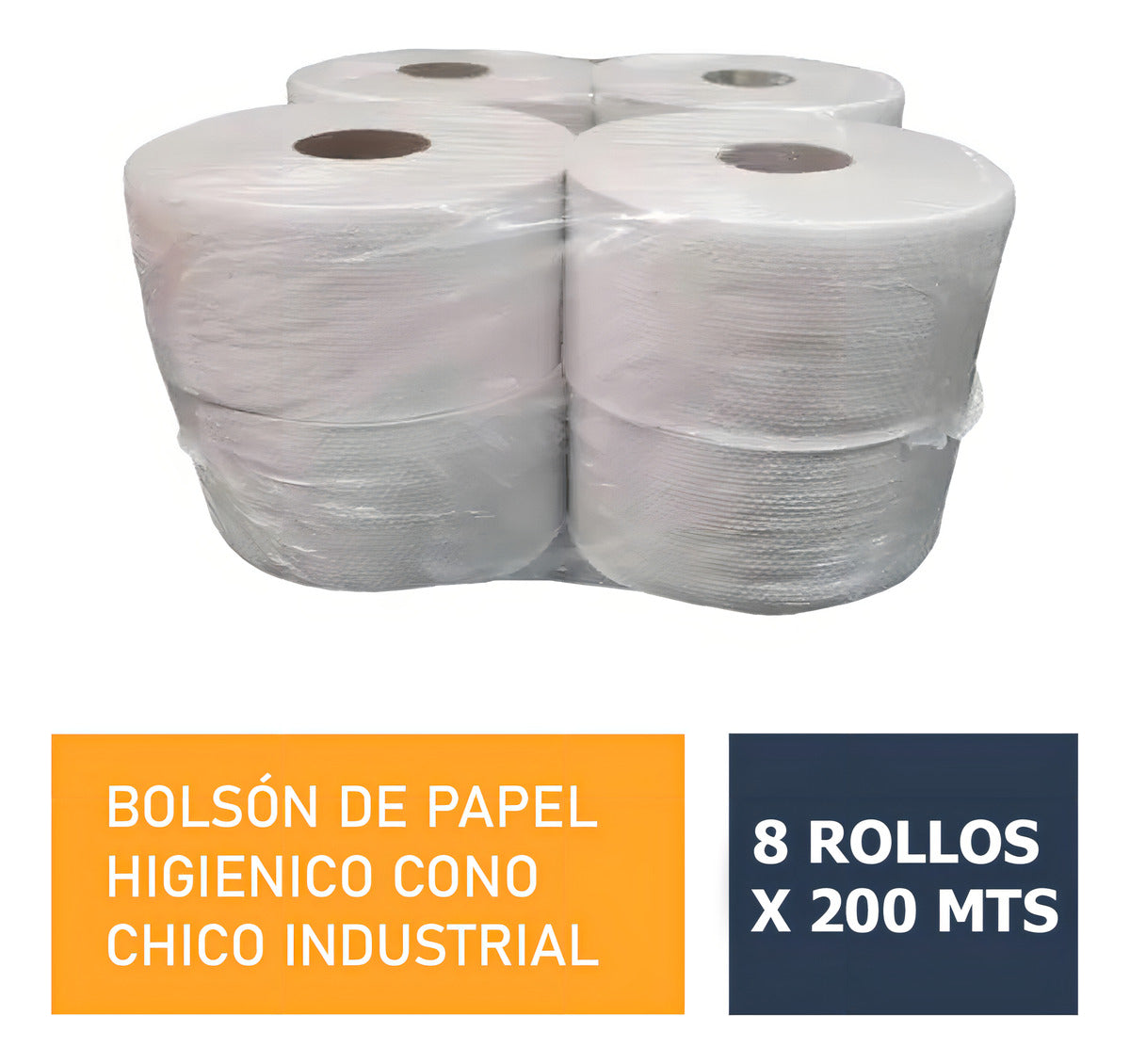 Bolson de papel higienico blanco 8 rollos x 200mts c/u