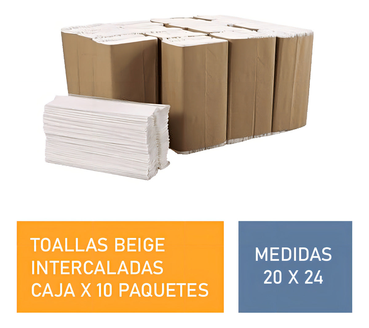 3 Cajas de toallas de papel doblada intercalada beige 20X24 10u x1200