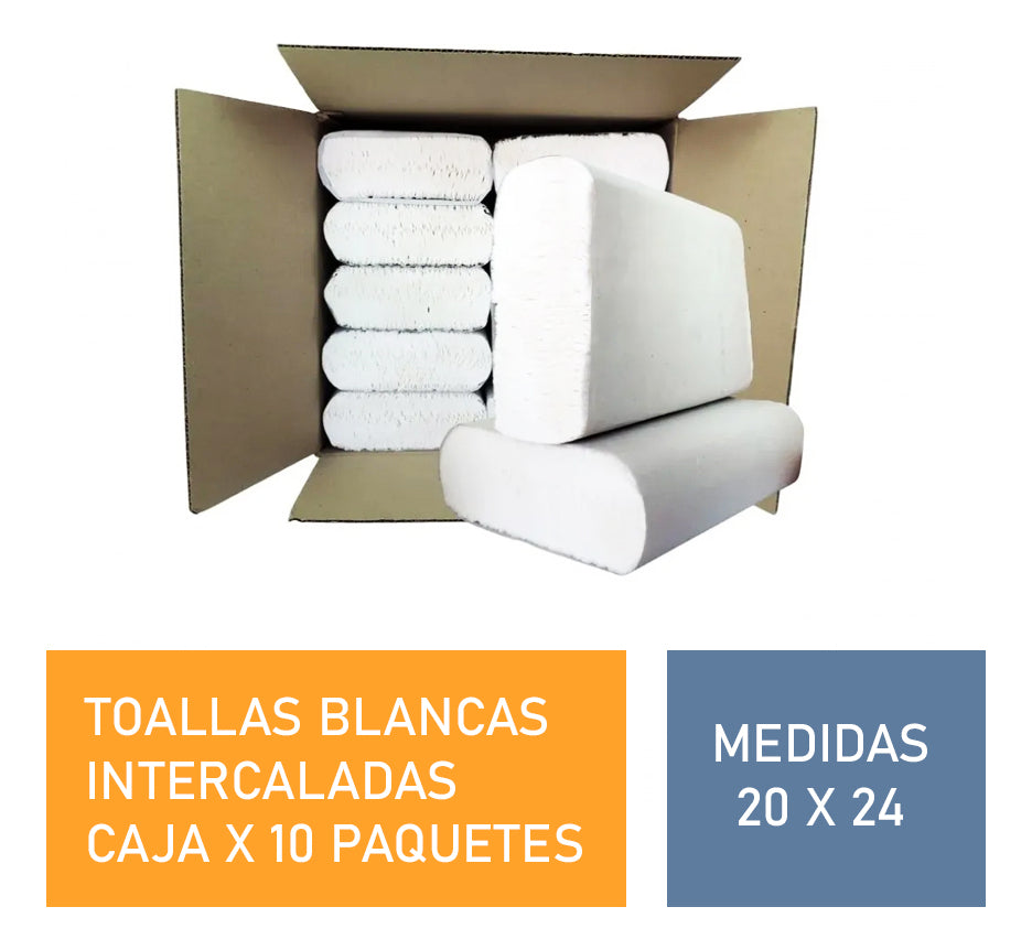 3 Cajas de toallas de papel doblada intercalada blanca 20X24 10u x1200