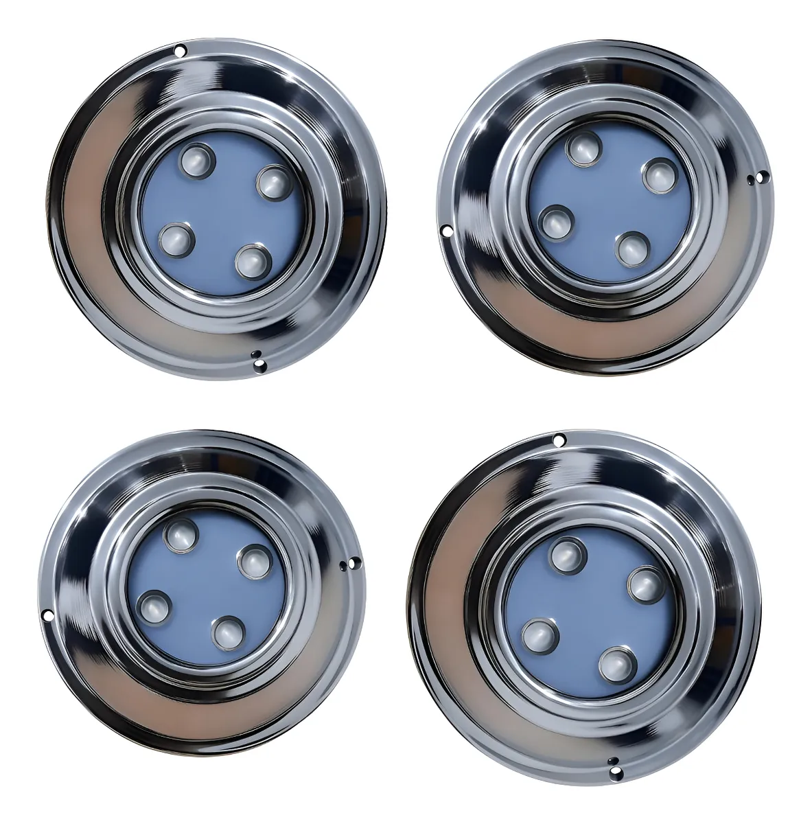 4 Luces Led Pileta Mahled Policarbonato Blanca 15w Con Aro Blanco Neutro