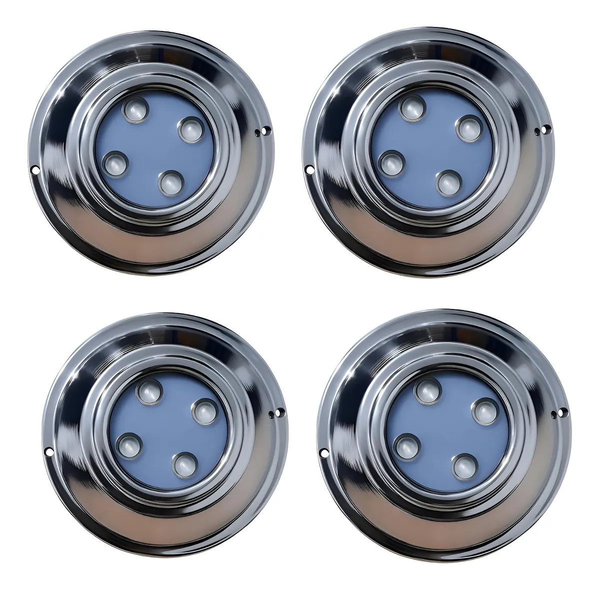 4 Luces Led Pileta Mahled Policarbonato Rgbw 15w Con Aro Rgb