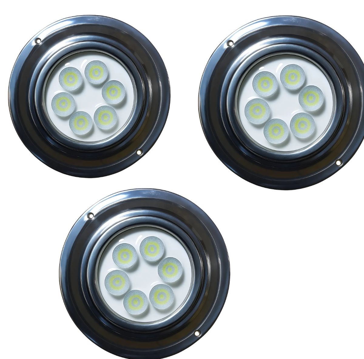 Kit Combo 3 Luces led pileta Mahled policarbonato rgb 20w con Aro Inox