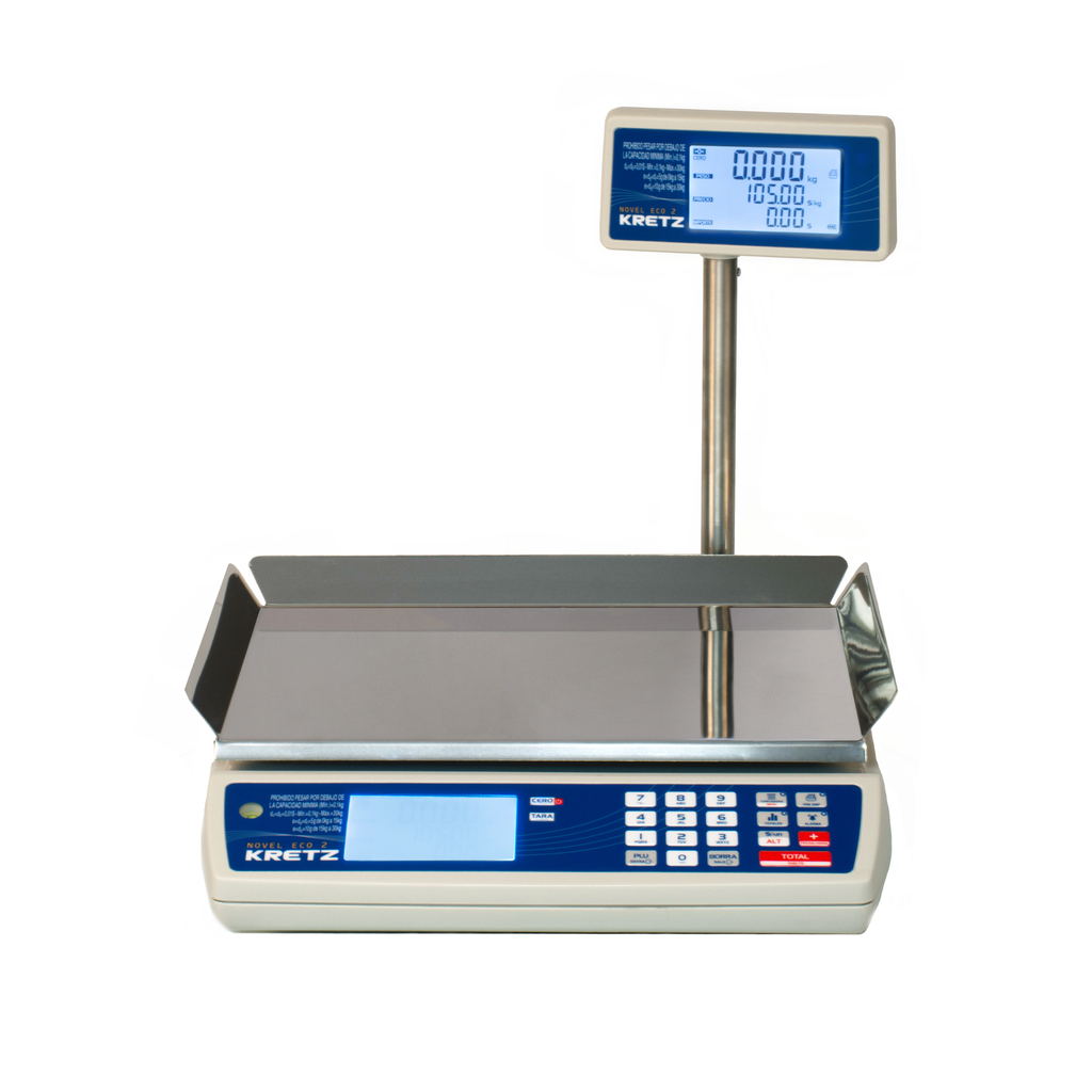 Balanza Comercial Electronica Kretz Novel Eco 2 30kg Con Bateria Mástil Bandeja Acero Inox