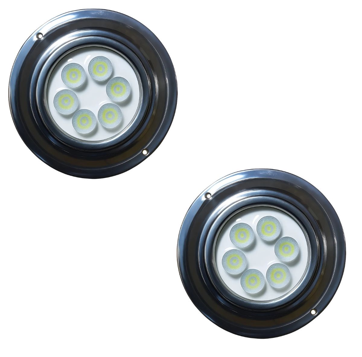 Kit Combo 2 Luces led pileta Mahled policarbonato blanca 20w con Aro Inox