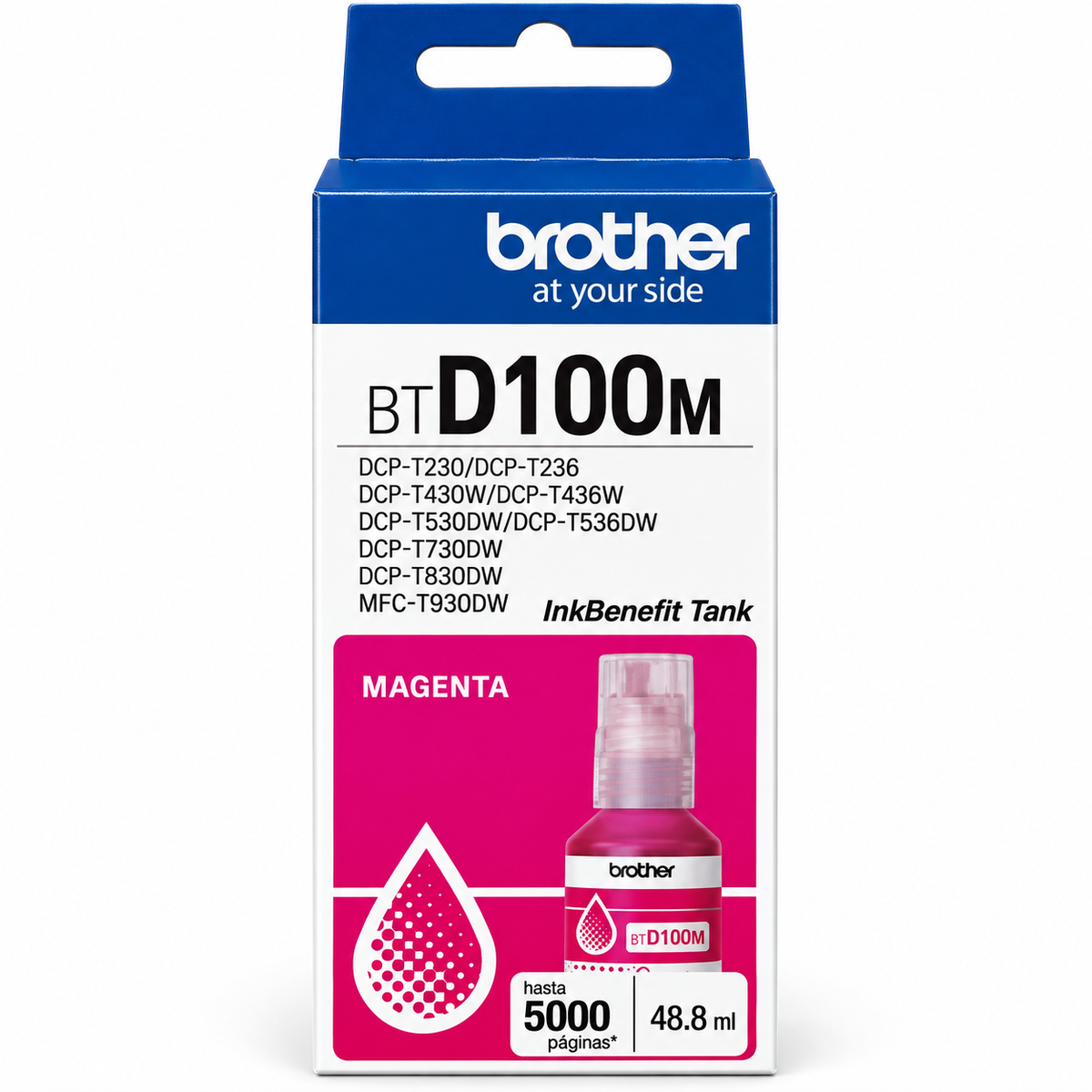 Botella de tinta Brother BTD100M Magenta 5000 Paginas para T830dw