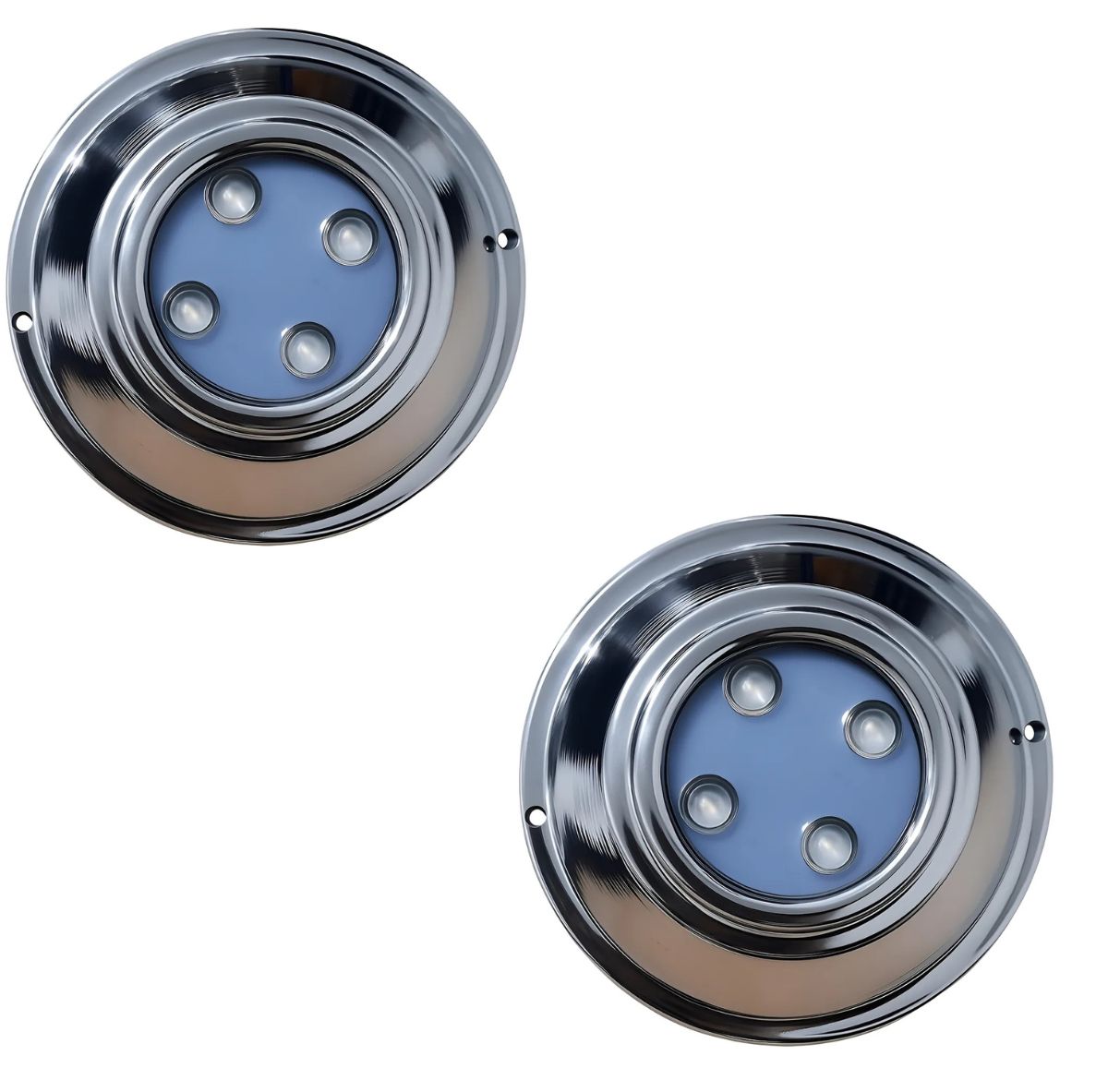 Kit Combo 2 Luces led pileta Mahled policarbonato rgbw 15w con Aro Inox