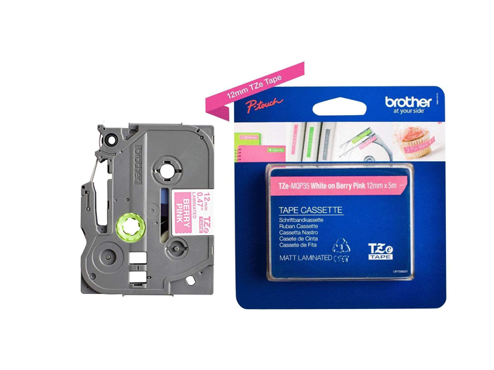 Cinta de Etiquetas Brother TZEMQP35 Blanco sobre rosa fucsia de 12 mm P-Touch 5m