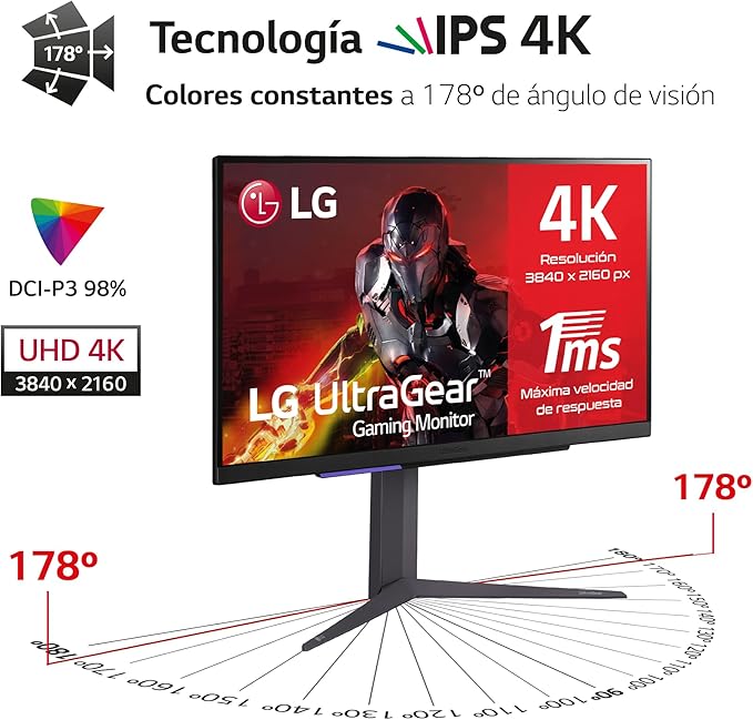 Monitor Lg 27" ultragear 27GR93U pivot pantalla 4k 144 Hz