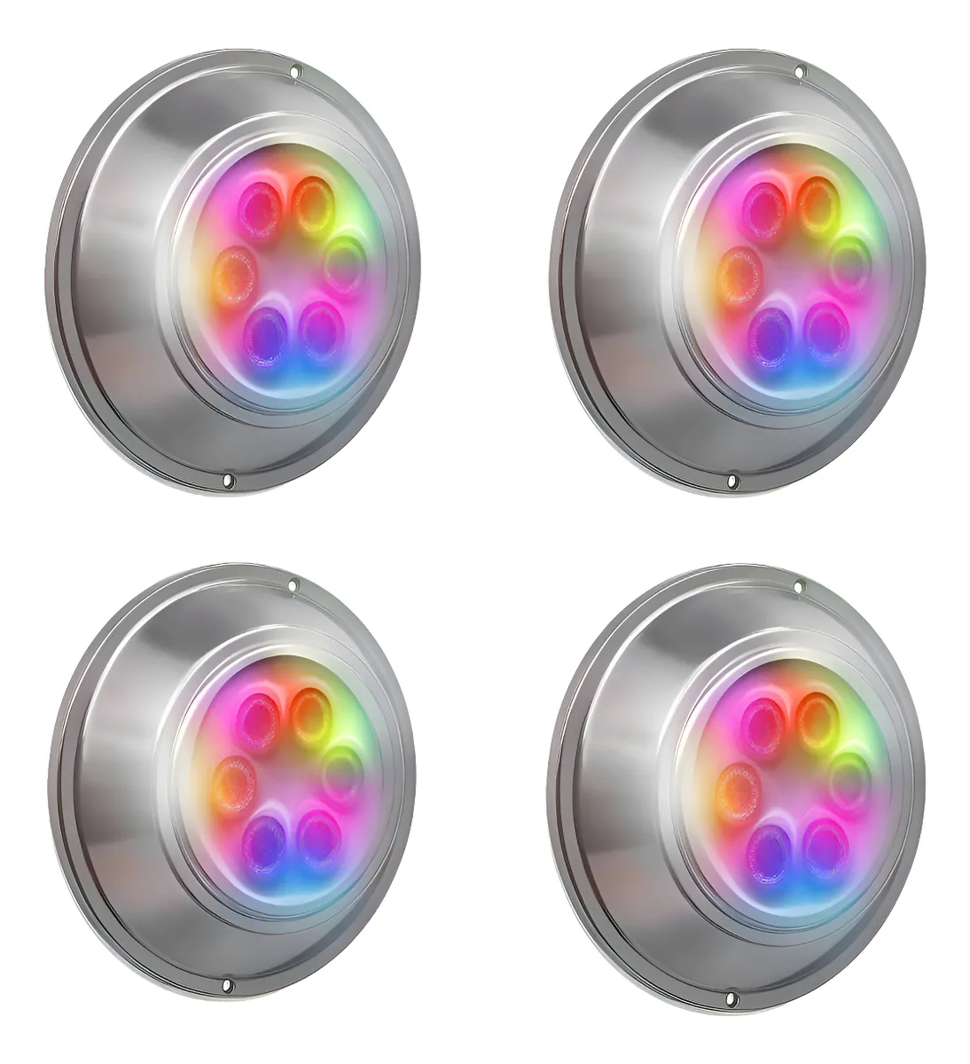 4 Luces Led Pileta Mahled Policarbonato Rgb 20w Con Aros Rgb