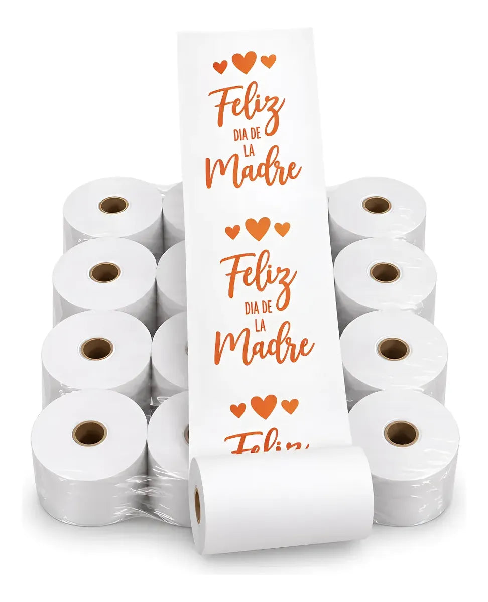 Caja 50 Rollos Termicos 80x50 Especial Dia De La Madre 80mm 50 mts Calidad Premium Diseño Color Rojo