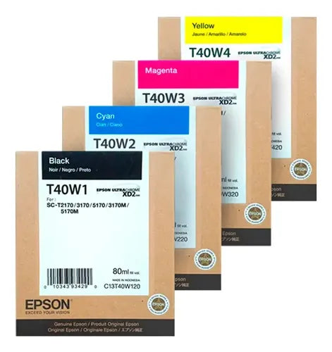 Combo X4 Cartucho De Tinta T40w Epson Plotter T3170 T5170 (50ml colores + 80ml negro)
