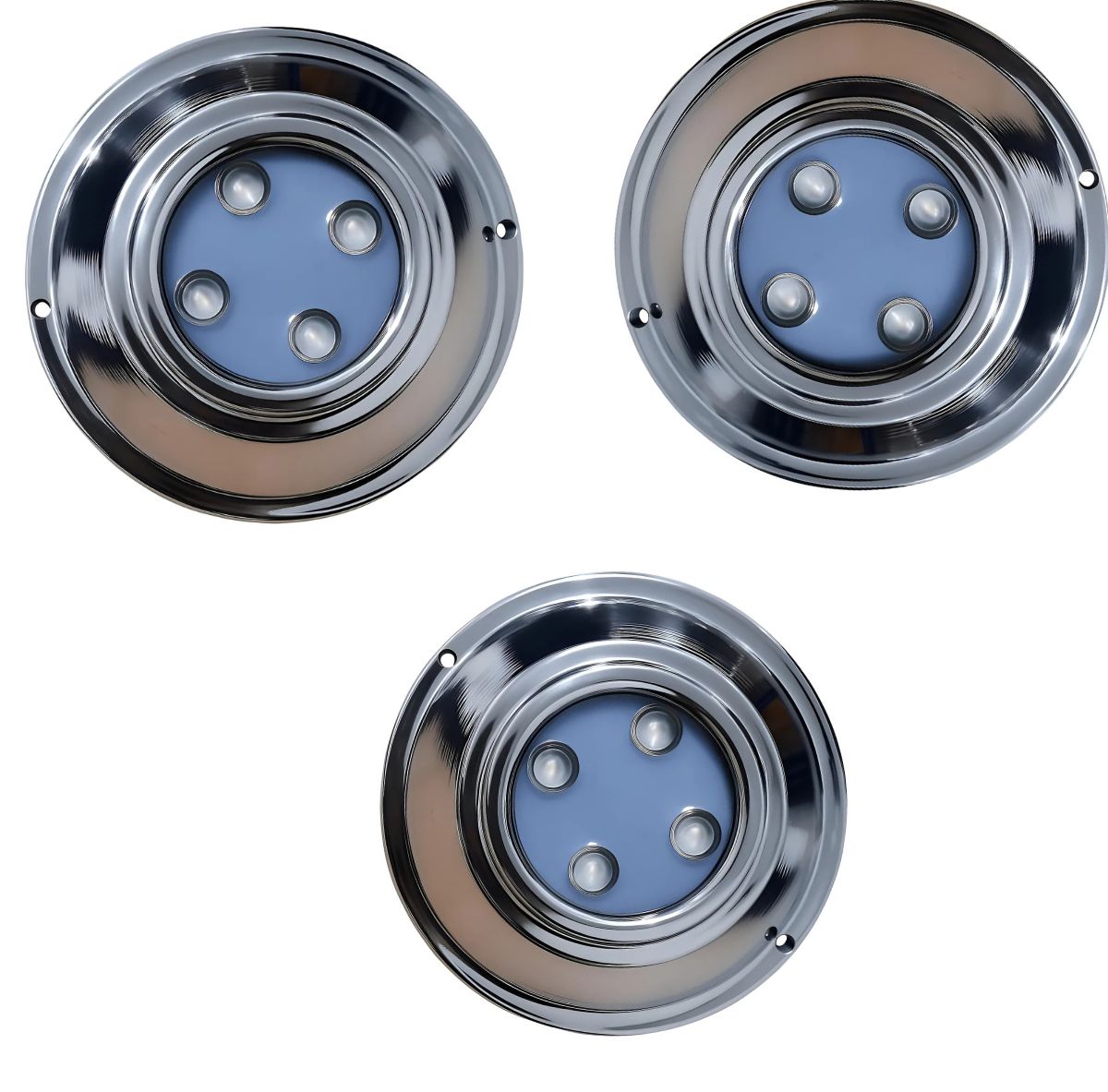 Kit Combo 3 Luces led pileta Mahled policarbonato rgbw 15w con Aro Inox