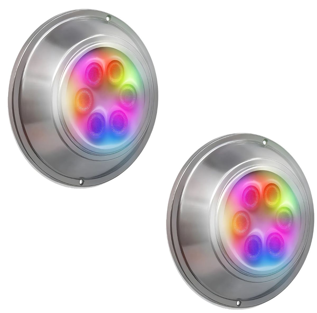Kit Combo 2 Luces led pileta Mahled policarbonato rgb 20w con Aro Inox