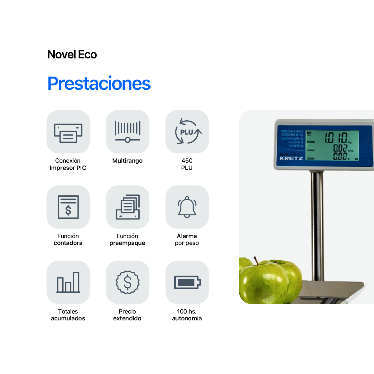 Balanza Comercial Electronica Kretz Novel Eco 2 30kg Con Bateria Mástil Bandeja Acero Inox