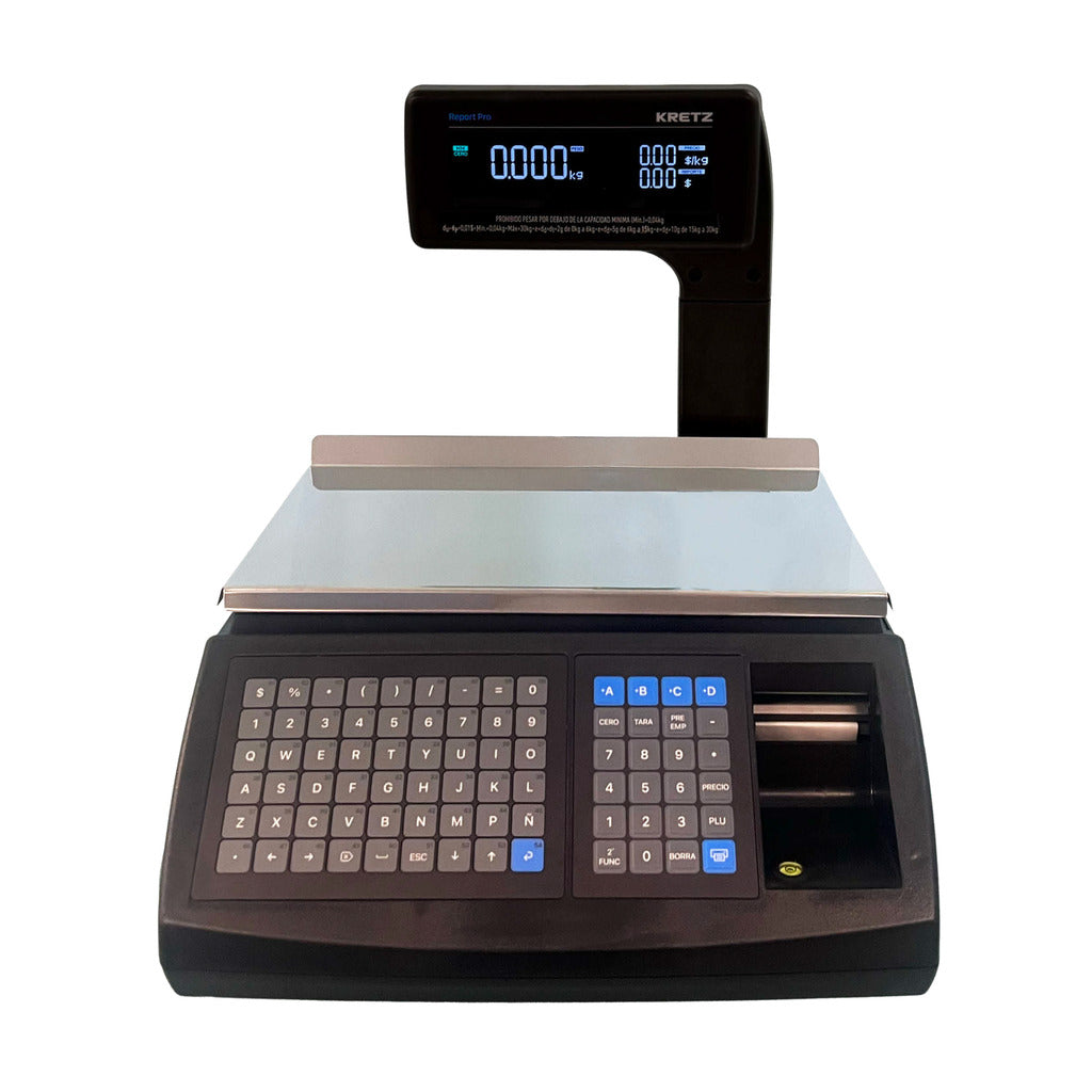 Balanza Comercial inteligente Kretz Report Pro Lt 30kg Usb Impresor Ticket y Etiquetas Color Negro