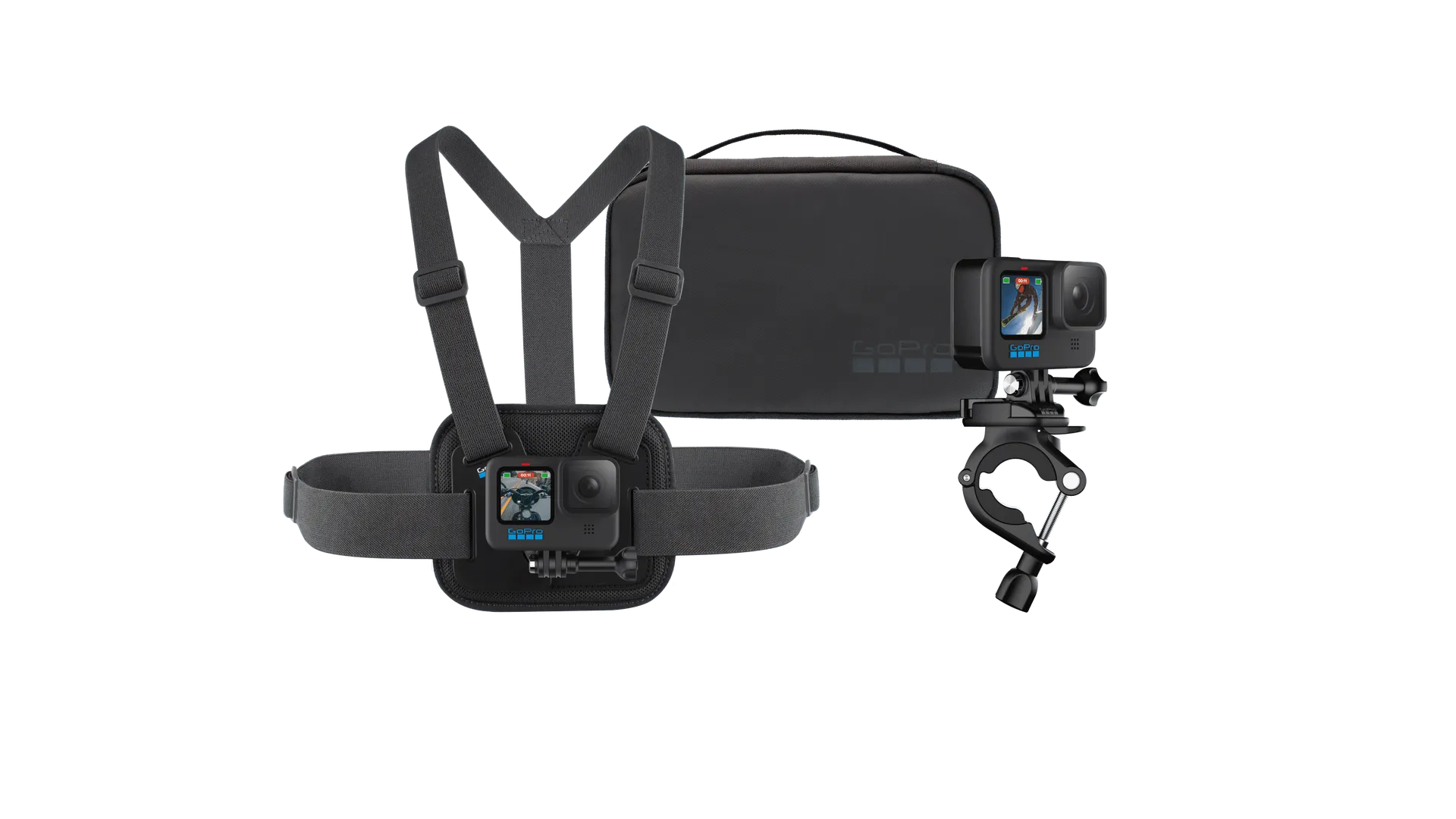 Kit de deporte Soporte para pecho Chesty + soporte para manillar + estuche Go Pro